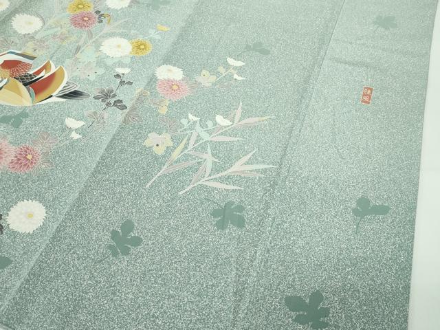 平和屋着物●極上 訪問着 作家物 友禅 鴛鴦花文 たたき染め 逸品 CZAA4065s5