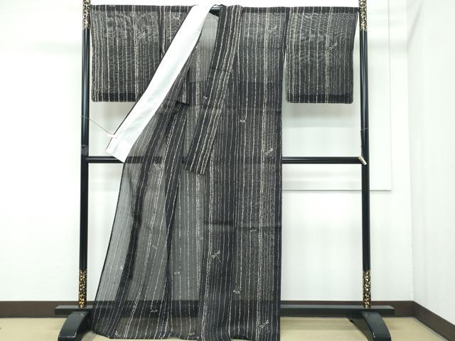 平和屋着物＊極上 夏物 絹芭蕉 夏芭蕉 伝統工芸士 白川貞夫 トンボ 黒地 十日町白新染織謹製 証紙付き 逸品 未使用 CZAA4073s5