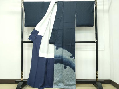 平和屋着物●極上 訪問着 絞り 雪輪文様 藍鉄色地 まるやま扱い 逸品 未使用 CZAA4075s5