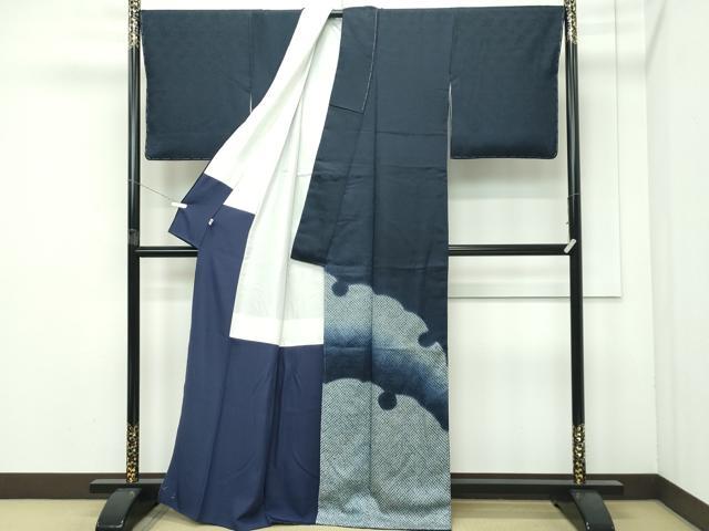 平和屋着物●極上 訪問着 絞り 雪輪文様 藍鉄色地 まるやま扱い 逸品 未使用 CZAA4075s5
