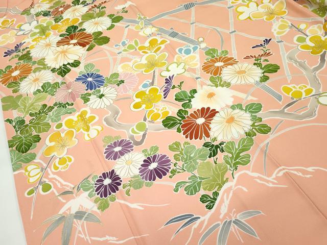 平和屋本店●極上　創業460年・千總　振袖　駒刺繍　籬草花文　金彩　深支子色地　三越扱い　逸品　CZAA5728s6