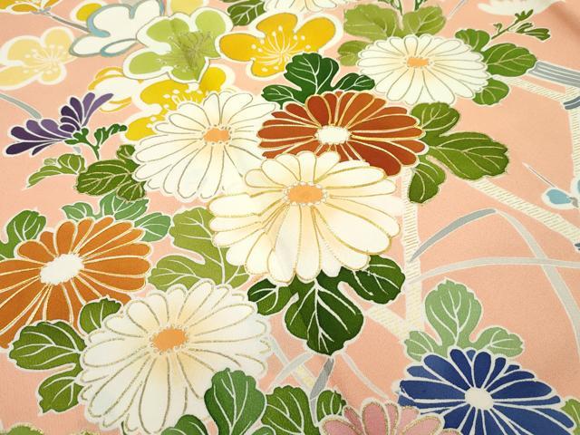 平和屋本店●極上　創業460年・千總　振袖　駒刺繍　籬草花文　金彩　深支子色地　三越扱い　逸品　CZAA5728s6