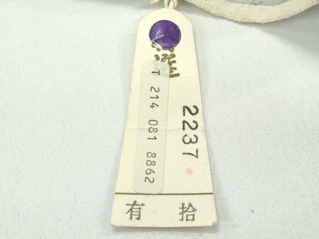 平和屋着物▽極上 本場結城紬 重要無形文化財 単衣 100亀甲 飛び亀甲柄 色紙牡丹文 柳鼠色地 証紙付き 逸品 CZAA4098s5