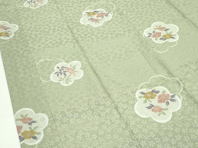 平和屋着物●上質な長襦袢　無双仕立て　華の舞　南天　椿　柳茶色地　反端付き　逸品　未使用　CZAA4109s5