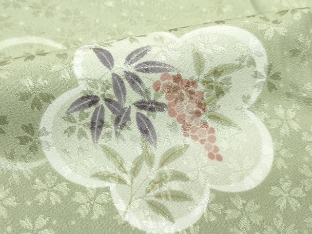 平和屋着物●上質な長襦袢　無双仕立て　華の舞　南天　椿　柳茶色地　反端付き　逸品　未使用　CZAA4109s5