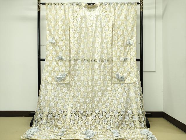 平和屋本店●極上 オーガンジー お引き摺り 引き振袖 和装 結婚式 舞妓 芸妓 芸者 衣装 草花文 薔薇 金銀糸 逸品 CZAA4112s5