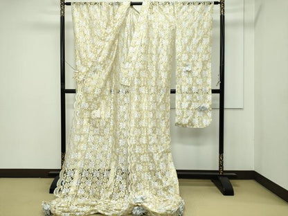 平和屋本店●極上 オーガンジー お引き摺り 引き振袖 和装 結婚式 舞妓 芸妓 芸者 衣装 草花文 薔薇 金銀糸 逸品 CZAA4112s5