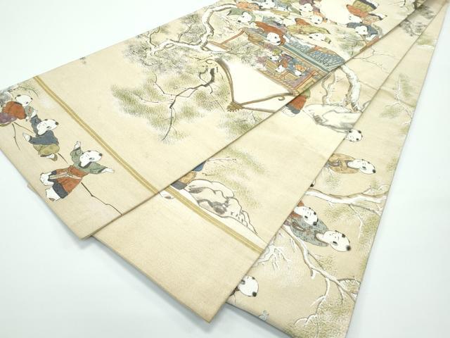 平和屋本店■極上　アンティーク　大正ロマン　丸帯　綴れ　手描き　唐子　金糸　逸品　CZAA4132s5