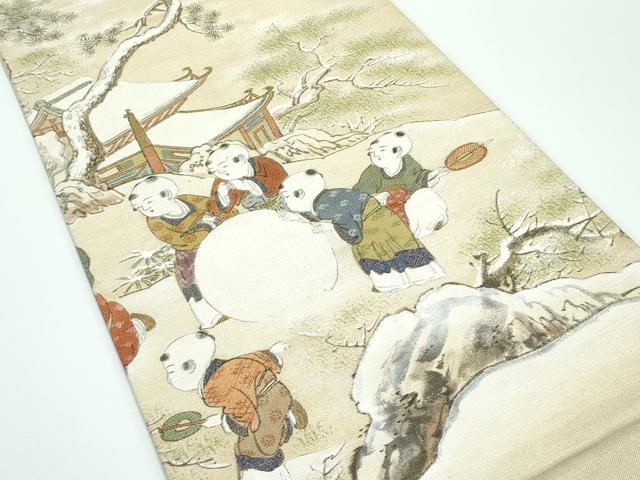 平和屋本店■極上　アンティーク　大正ロマン　丸帯　綴れ　手描き　唐子　金糸　逸品　CZAA4132s5