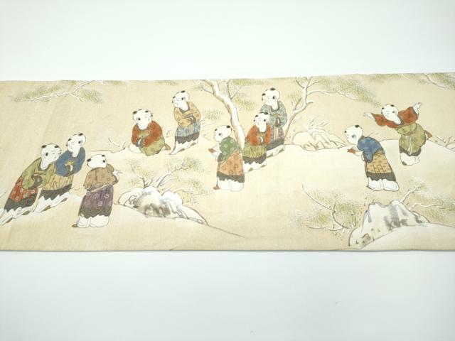 平和屋本店■極上　アンティーク　大正ロマン　丸帯　綴れ　手描き　唐子　金糸　逸品　CZAA4132s5