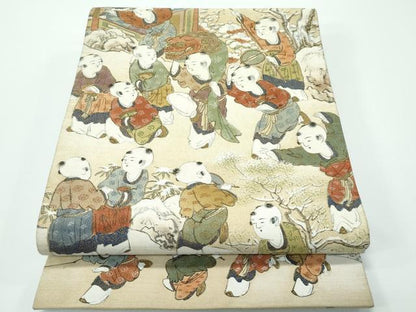 平和屋本店■極上　アンティーク　大正ロマン　丸帯　綴れ　手描き　唐子　金糸　逸品　CZAA4132s5