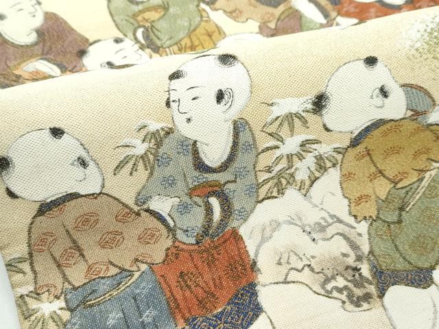 平和屋本店■極上　アンティーク　大正ロマン　丸帯　綴れ　手描き　唐子　金糸　逸品　CZAA4132s5