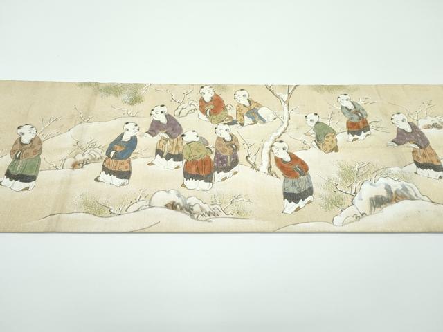 平和屋本店■極上　アンティーク　大正ロマン　丸帯　綴れ　手描き　唐子　金糸　逸品　CZAA4132s5