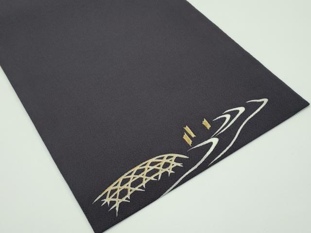 平和屋着物●極上 九寸開き名古屋帯 友禅 刺繍 枝垂れ柳人物文 金彩 鬼しぼ縮緬 紫黒色地 逸品 CZAA4136s5