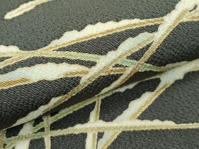 平和屋本店■極上　九寸名古屋帯　雪持ち芝草文　金銀彩　鬼しぼ縮緬　藍媚茶色地　三越扱い　逸品　未使用　CZAA4145s5