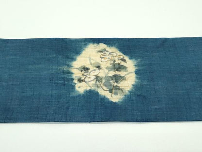 平和屋着物＊極上 夏物 九寸名古屋帯 手描き 藍 万寿菊 金彩 麻 逸品 未使用 CZAA4148s5