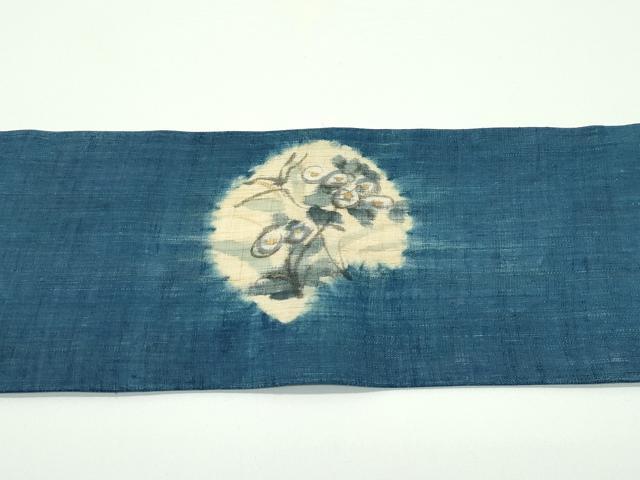 平和屋着物＊極上 夏物 九寸名古屋帯 手描き 藍 万寿菊 金彩 麻 逸品 未使用 CZAA4148s5