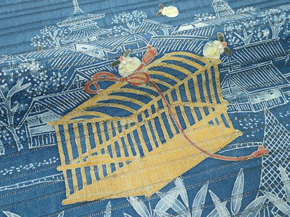 平和屋着物＊極上　夏物　山田や　舞衣ん　九寸名古屋帯　手描き　紬地　風景文　蛍　御召御納戸色地　逸品　未使用　CZAA4149s5