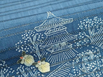 平和屋着物＊極上　夏物　山田や　舞衣ん　九寸名古屋帯　手描き　紬地　風景文　蛍　御召御納戸色地　逸品　未使用　CZAA4149s5