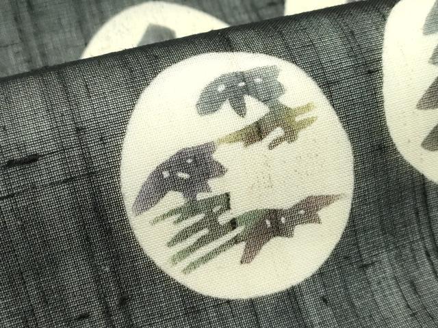 平和屋着物■極上　夏物　絹芭蕉　九寸名古屋帯　紅型　花鳥風月　黒地　逸品　未使用　CZAA4150s5