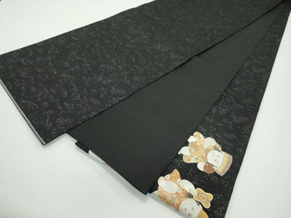 平和屋本店■極上　太鼓柄袋帯　総手刺繍　唐子　黒地　金銀糸　逸品　CZAA4157s5