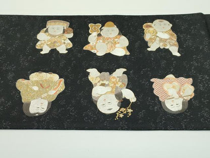 平和屋本店■極上　太鼓柄袋帯　総手刺繍　唐子　黒地　金銀糸　逸品　CZAA4157s5