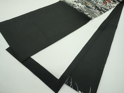 平和屋本店■極上　九寸開き名古屋帯　刺繍　御所解文　黒地　金糸　鬼しぼ縮緬　逸品　CZAA4159s5