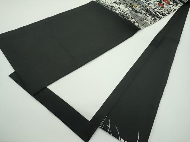 平和屋本店■極上　九寸開き名古屋帯　刺繍　御所解文　黒地　金糸　鬼しぼ縮緬　逸品　CZAA4159s5