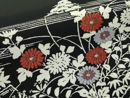 平和屋本店■極上　九寸開き名古屋帯　刺繍　御所解文　黒地　金糸　鬼しぼ縮緬　逸品　CZAA4159s5