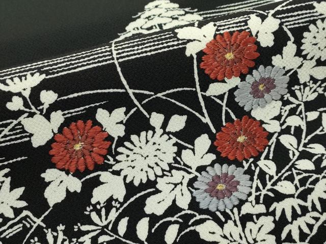 平和屋本店■極上　九寸開き名古屋帯　刺繍　御所解文　黒地　金糸　鬼しぼ縮緬　逸品　CZAA4159s5