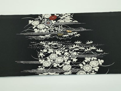 平和屋本店■極上　九寸開き名古屋帯　刺繍　御所解文　黒地　金糸　鬼しぼ縮緬　逸品　CZAA4159s5