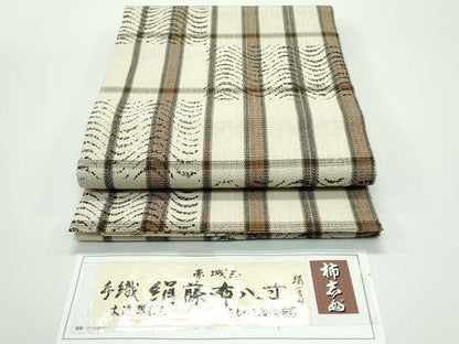 平和屋着物＊極上 夏物 絹藤布 赤城玉 手織 木渋草木色 八寸名古屋帯 市松間道 反端・証紙付き 逸品 CZAA4169s5