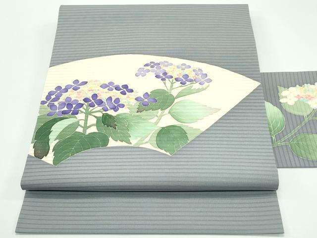 平和屋本店＊極上 夏物 本加賀友禅作家 西川健一 絽塩瀬 九寸名古屋帯 紫陽花 錫色字 銀座おゝぎ屋扱い 逸品 CZAA4176s5