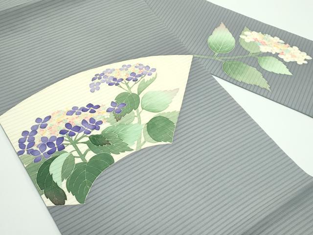 平和屋本店＊極上 夏物 本加賀友禅作家 西川健一 絽塩瀬 九寸名古屋帯 紫陽花 錫色字 銀座おゝぎ屋扱い 逸品 CZAA4176s5