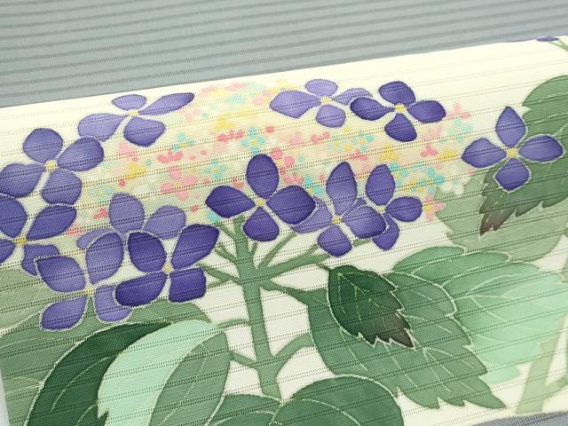 平和屋本店＊極上 夏物 本加賀友禅作家 西川健一 絽塩瀬 九寸名古屋帯 紫陽花 錫色字 銀座おゝぎ屋扱い 逸品 CZAA4176s5