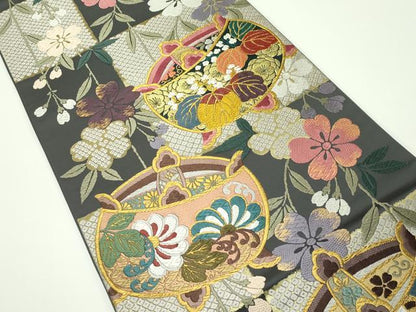 平和屋着物●極上 六通柄袋帯 唐織 秀宝桜花文 金糸 逸品 未使用 CZAA4185s5