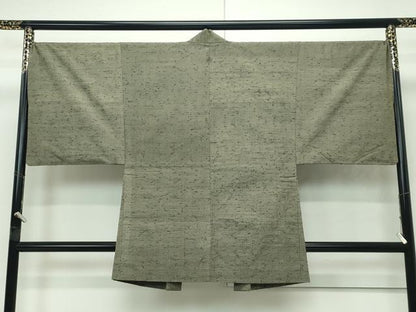 平和屋本店■極上　男性　髭紬・髭紬羽織セット　単衣　着物：鶸茶色　羽織：黄海松茶色　逸品　CZAA4202s5