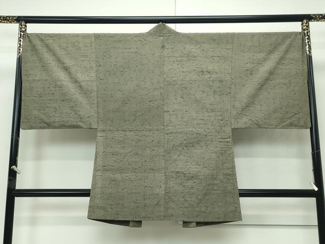 平和屋本店■極上　男性　髭紬・髭紬羽織セット　単衣　着物：鶸茶色　羽織：黄海松茶色　逸品　CZAA4202s5