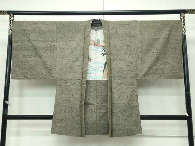 平和屋本店■極上　男性　髭紬・髭紬羽織セット　単衣　着物：鶸茶色　羽織：黄海松茶色　逸品　CZAA4202s5