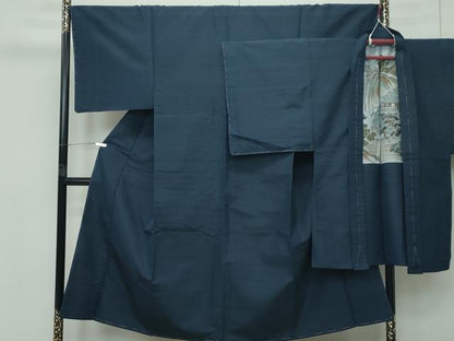 平和屋着物●極上　男性　紬　アンサンブル　色無地　濃紺地　逸品　未使用　CZAA4203s5