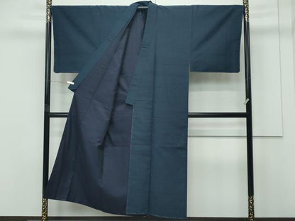 平和屋着物●極上　男性　紬　アンサンブル　色無地　濃紺地　逸品　未使用　CZAA4203s5
