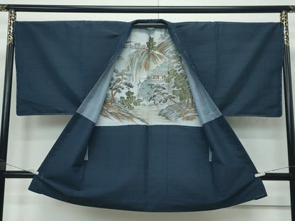 平和屋着物●極上　男性　紬　アンサンブル　色無地　濃紺地　逸品　未使用　CZAA4203s5
