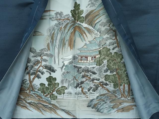 平和屋着物●極上　男性　紬　アンサンブル　色無地　濃紺地　逸品　未使用　CZAA4203s5