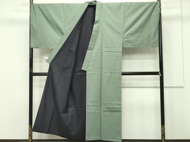 平和屋本店■極上　男性　紬・羽織セット　キングサイズ　色無地　着物：山葵色　羽織：岩井茶色　逸品　未使用　CZAA4210s5