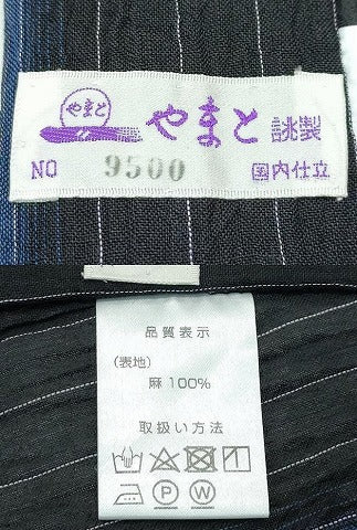 平和屋本店＊極上 男性 夏物 本場小千谷ちぢみ 越後小千谷本麻織物 キングサイズ 黒地 杉山織物謹製 やまと誂製 証紙付き 逸品 CZAA5738s6
