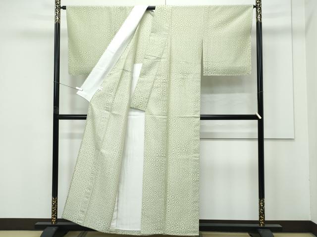 平和屋着物■極上　夏物　西陣　風通織　お召　格子花文　柳茶色地　反端付き　逸品　未使用　CZAA4231s5