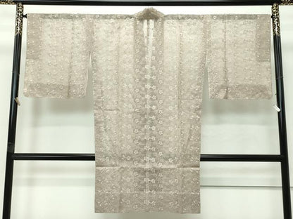 平和屋着物■極上　オーガンジー　道中着　ロング丈　スリーシーズン　春夏秋　枝桜　肥後煤竹色　逸品　未使用　CZAA4250s5