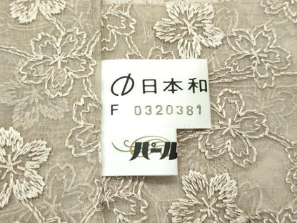 平和屋着物■極上　オーガンジー　道中着　ロング丈　スリーシーズン　春夏秋　枝桜　肥後煤竹色　逸品　未使用　CZAA4250s5