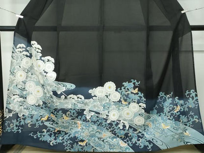 平和屋着物＊希少 夏物 黒留袖 花蝶唐草文 暈し染め 銀彩 逸品 CZAA4265s5