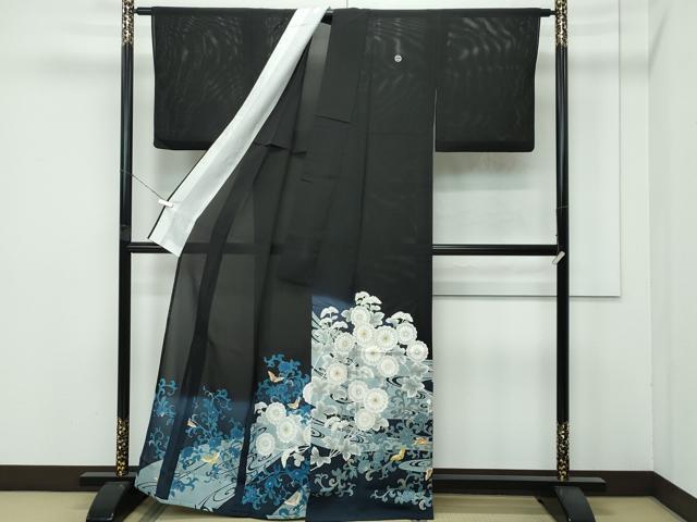 平和屋着物＊希少 夏物 黒留袖 花蝶唐草文 暈し染め 銀彩 逸品 CZAA4265s5